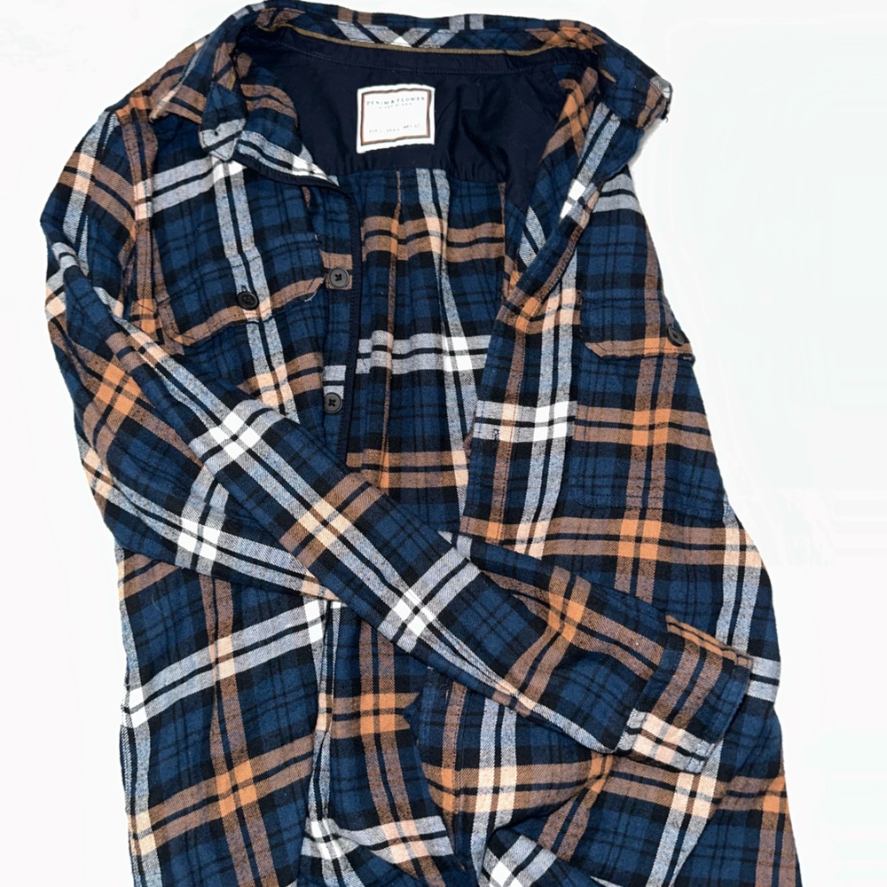 Blue and Orange Plaid Shirt